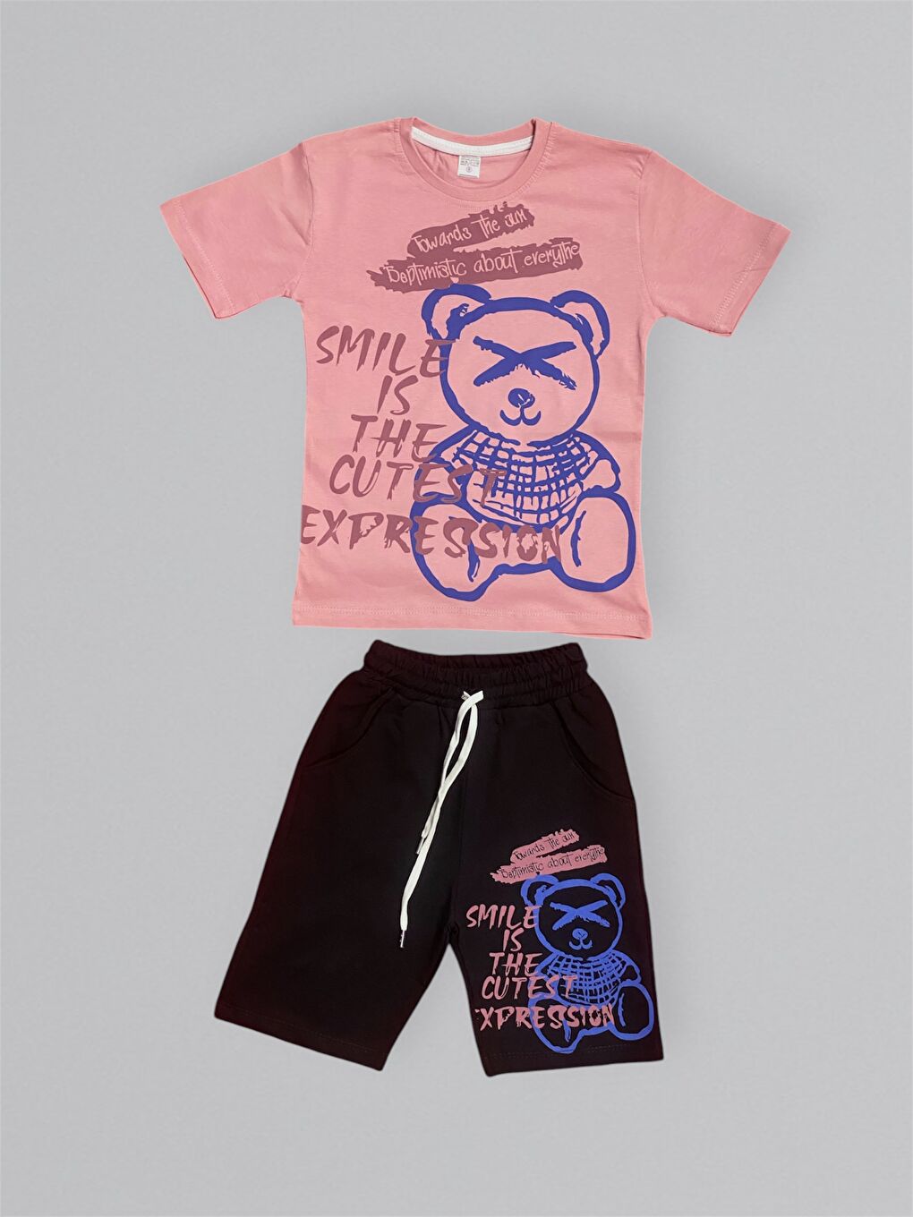 Kahverengi Baskılı Erkek Çocuk Tişört Şortlu Takım M00715-3