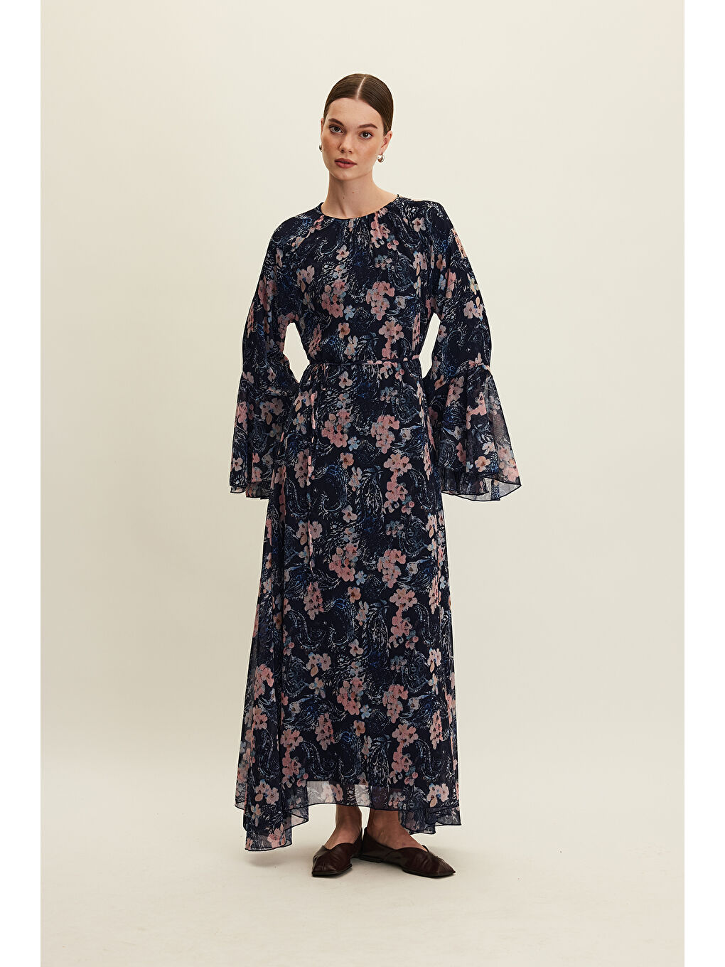 Karışık Şifon Volanlı Elbise Floral-2