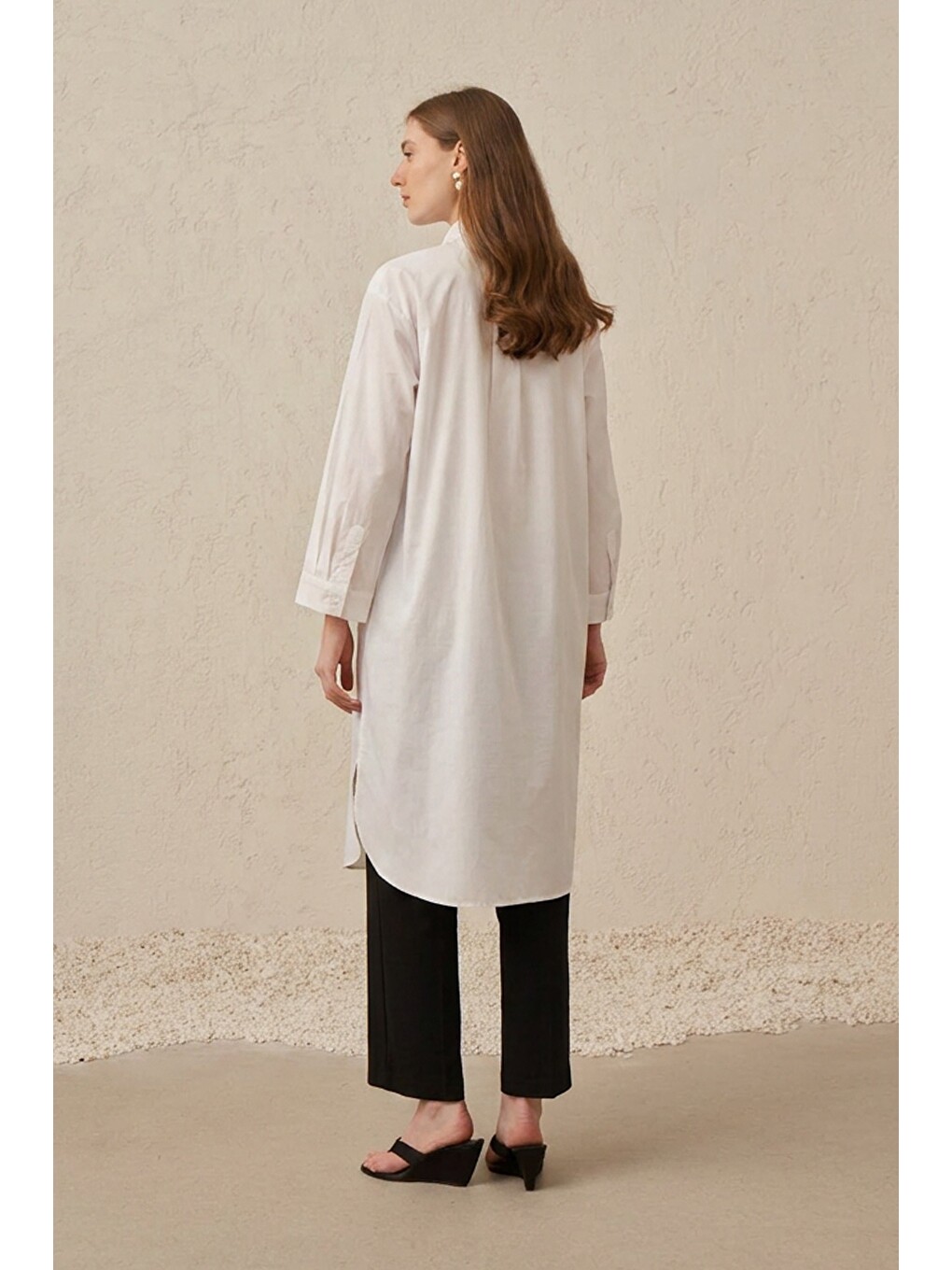 Beyaz-düğme Detaylı Poplin Tunik-2
