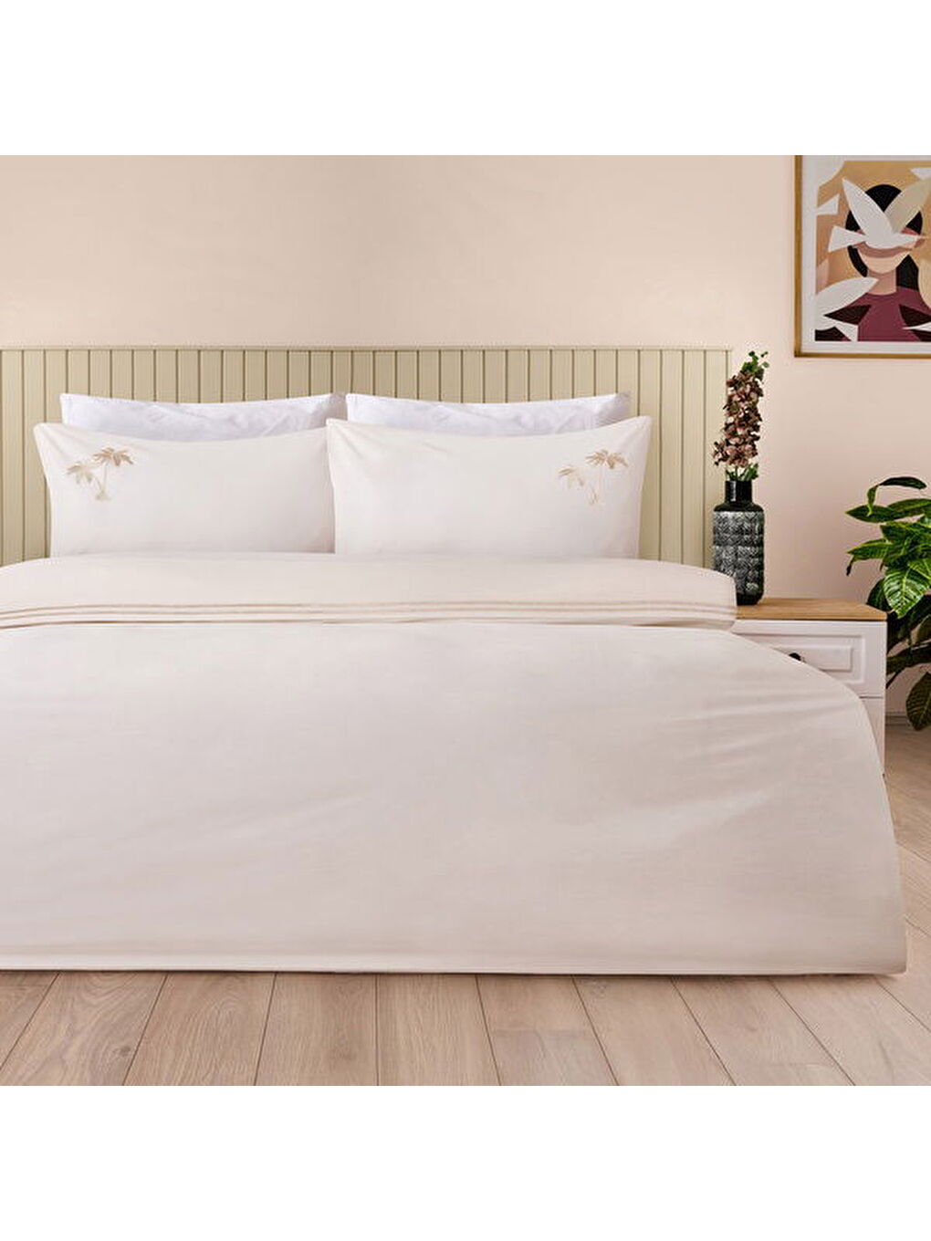 Ekru Soft Ravela Çift Kişilik Nevresim Takımı - Krem