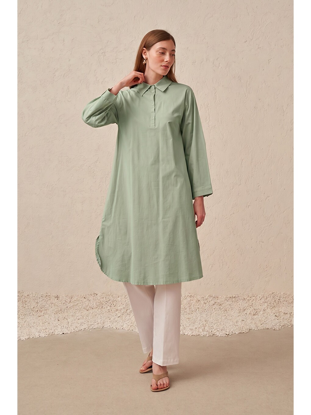 Yeşil Mint-düğme Detaylı Poplin Tunik-1