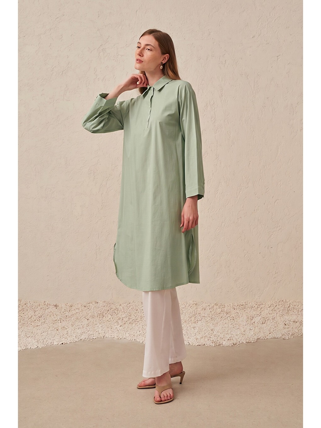 Yeşil Mint-düğme Detaylı Poplin Tunik-2
