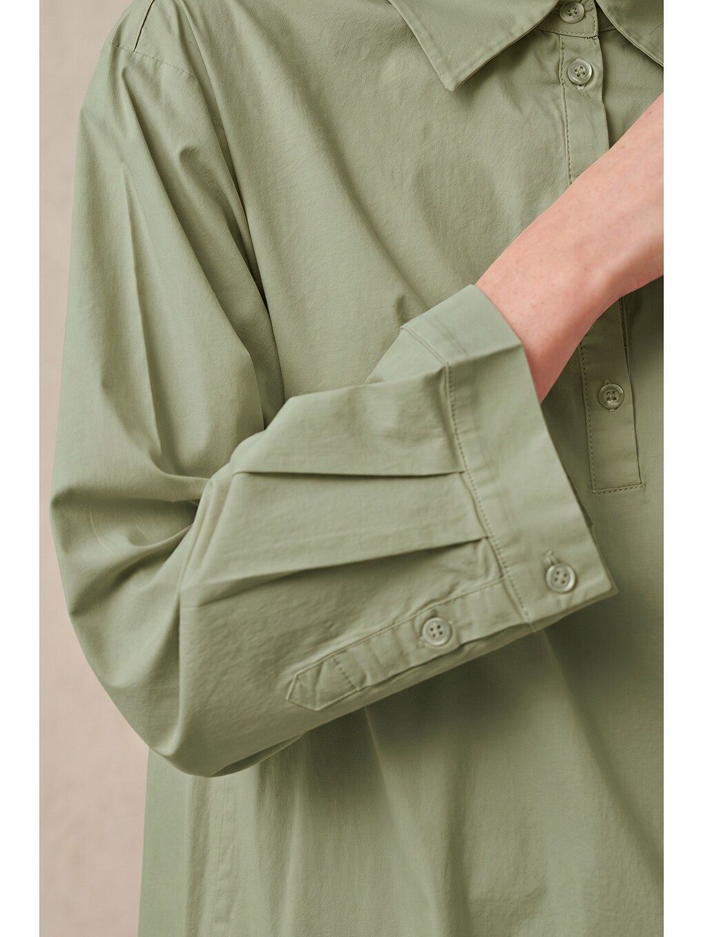 Yeşil Mint-düğme Detaylı Poplin Tunik-4