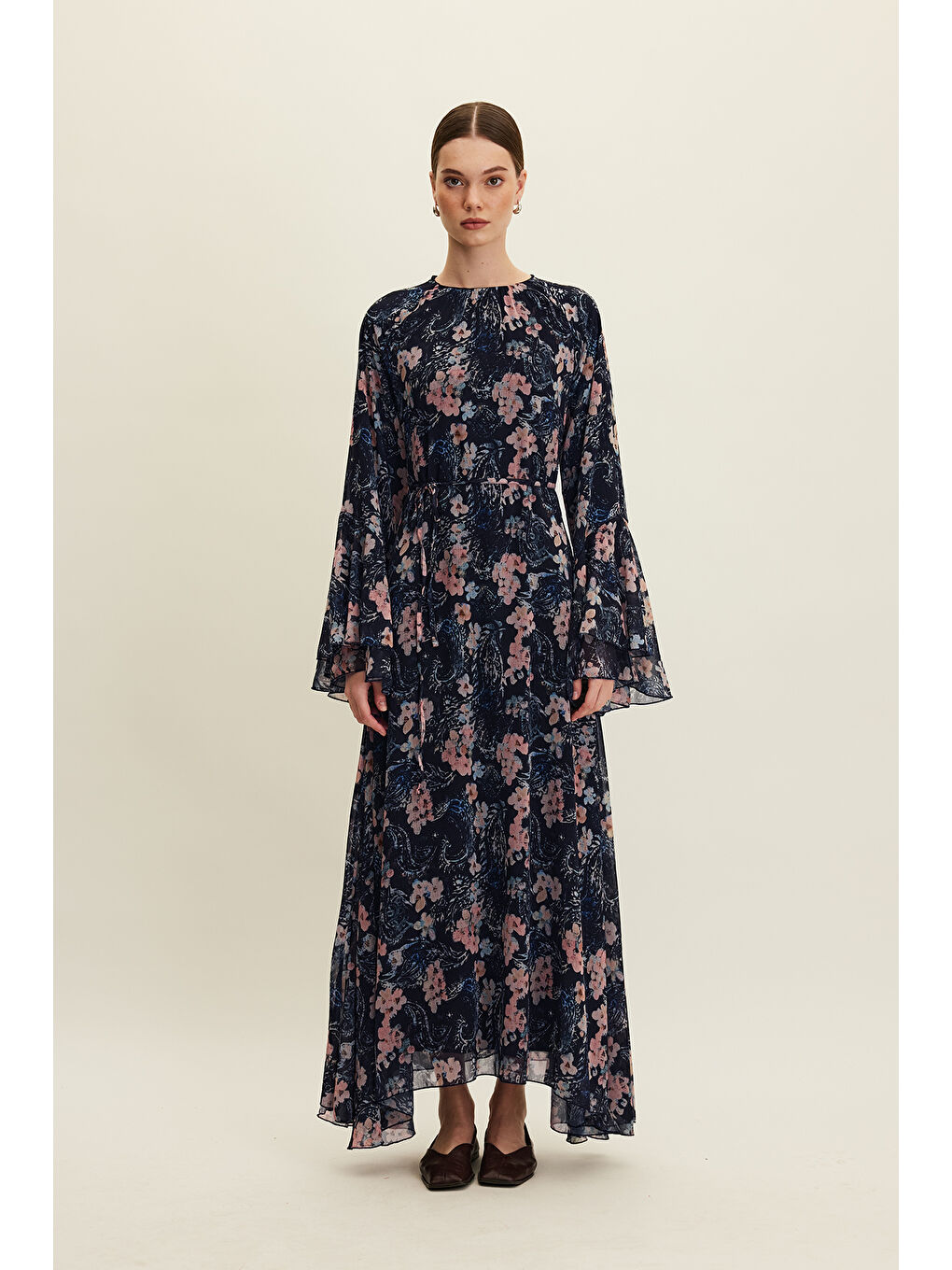 Karışık Şifon Volanlı Elbise Floral-4