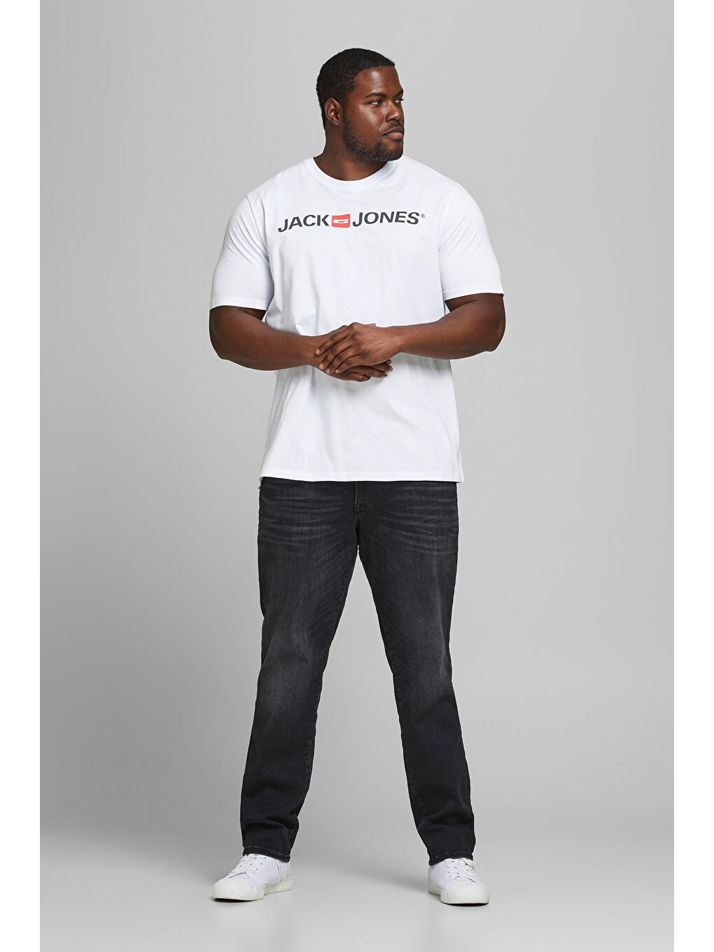 Beyaz Büyük Beden Bisiklet Yaka % 100 Pamuk Plus Jjecorp Erkek T Shirt 12184987-2