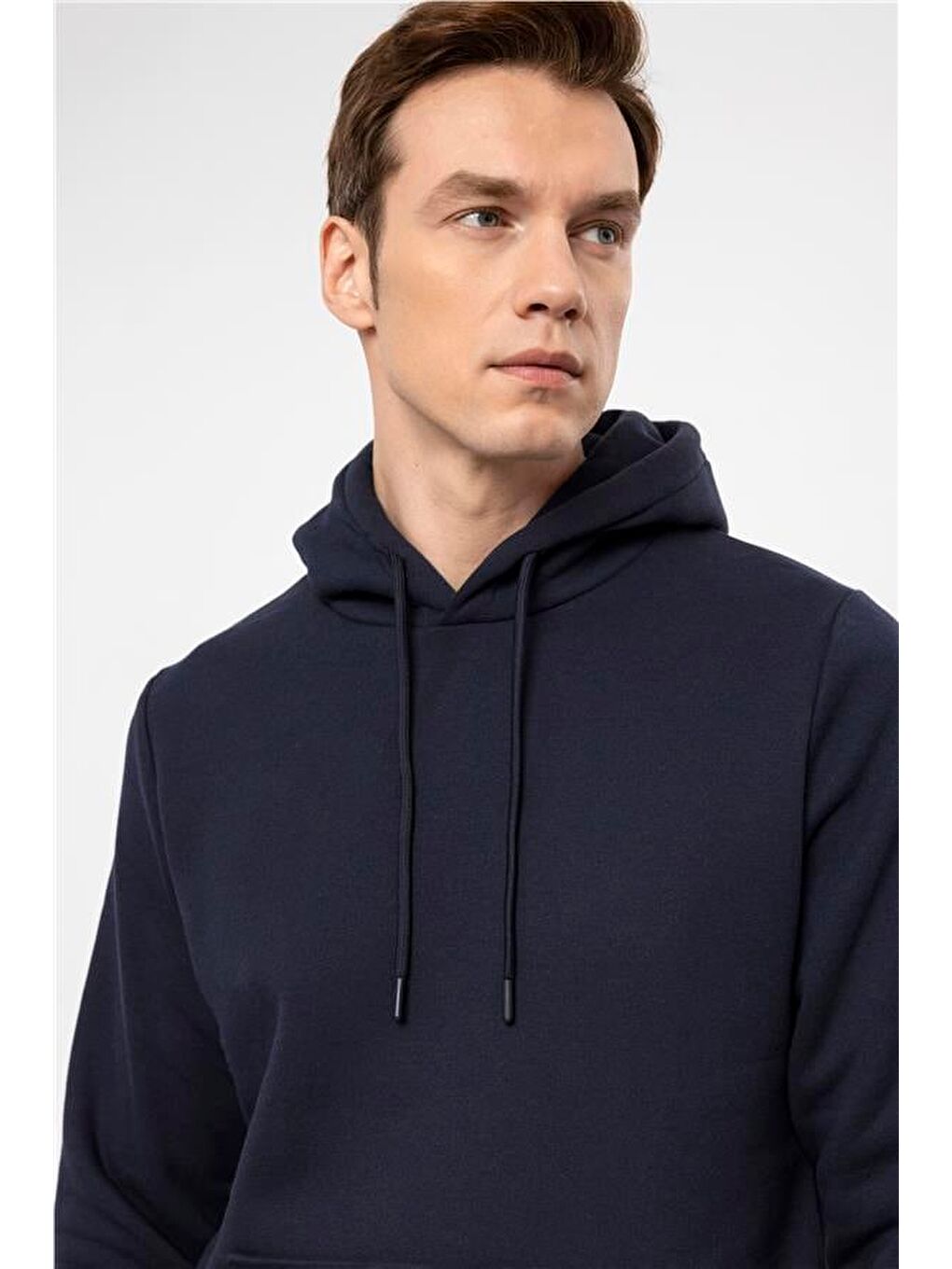 Lacivert Regular Düz Kapüşonlu Yaka Sweatshirt-1