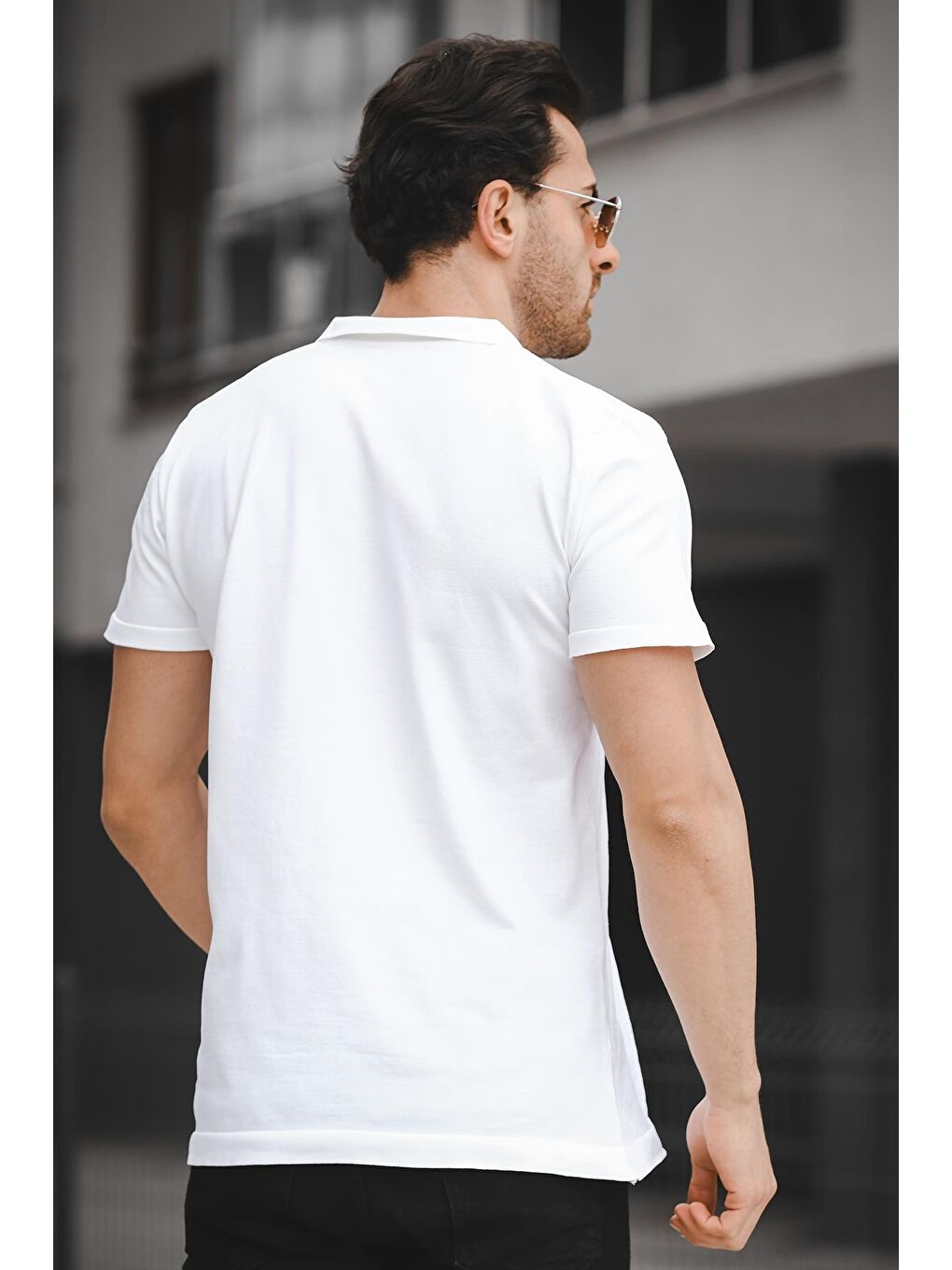 Beyaz Ht 340015 Gömlek Yaka Desenli Slim Fit Kısa Kol Triko Erkek Gömlek-3