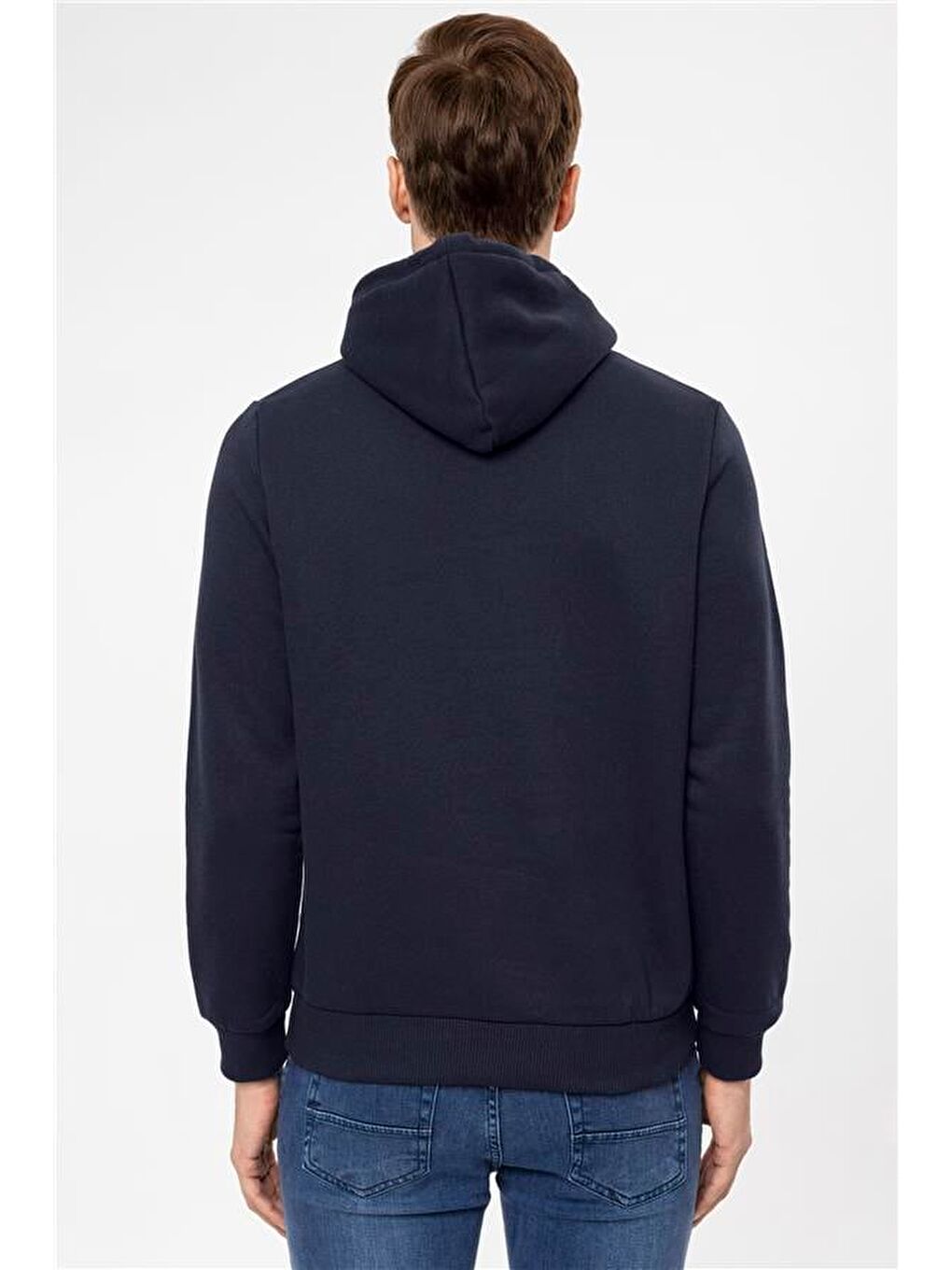 Lacivert Regular Düz Kapüşonlu Yaka Sweatshirt-3