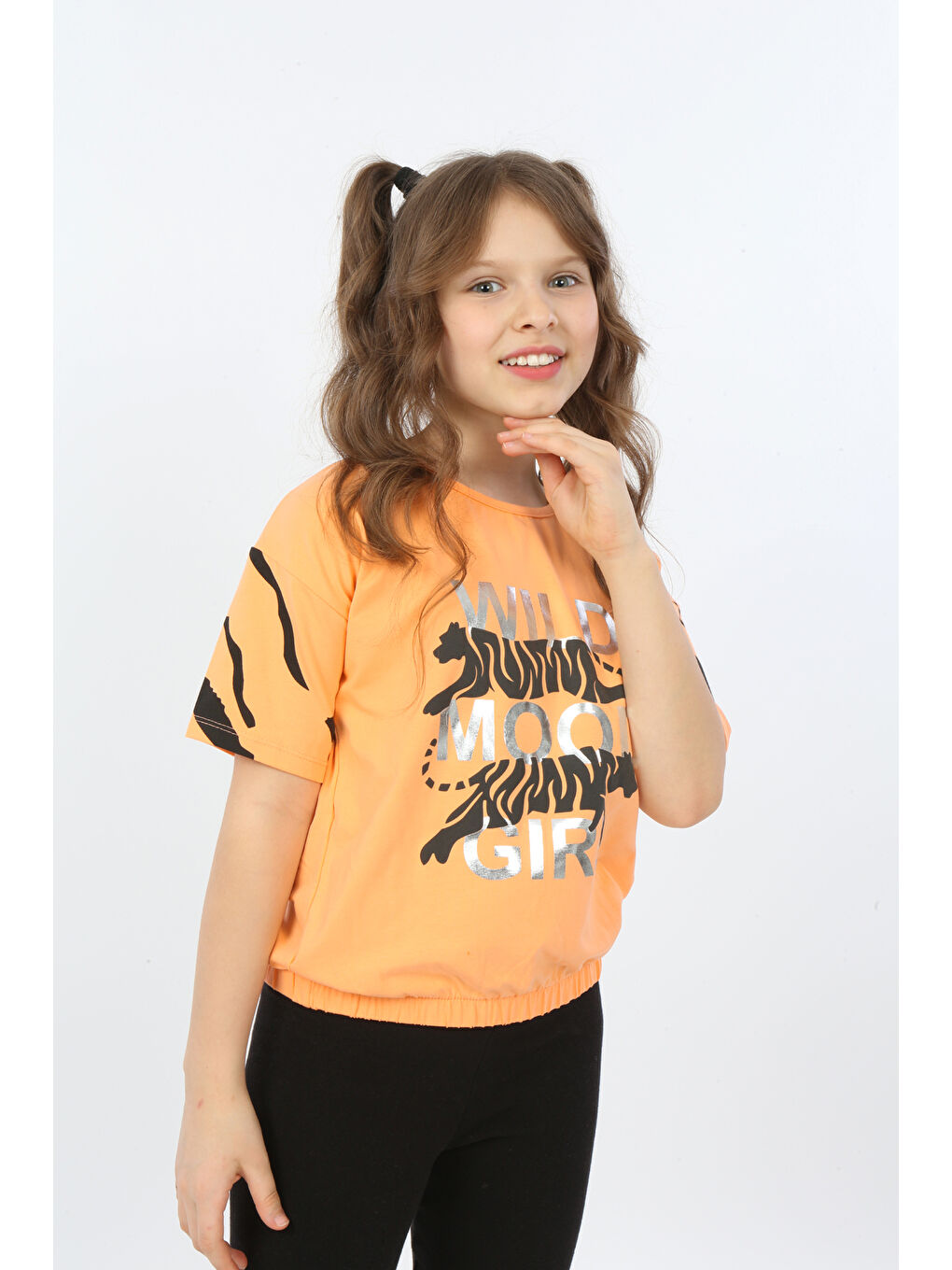 Turuncu Kız Çocuk Wild Wood Girl Baskılı Tişört-1