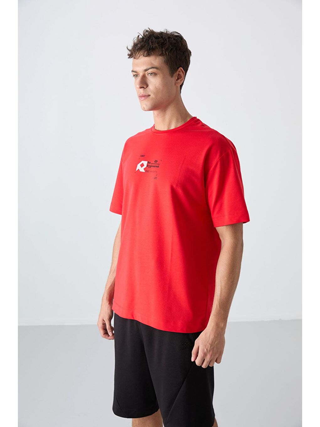 TOMMYLIFE Kırmızı Fiesta Pamuklu Kalın Yumuşak Dokulu Oversize Fit Baskılı Erkek T-Shirt - 88350 - 3