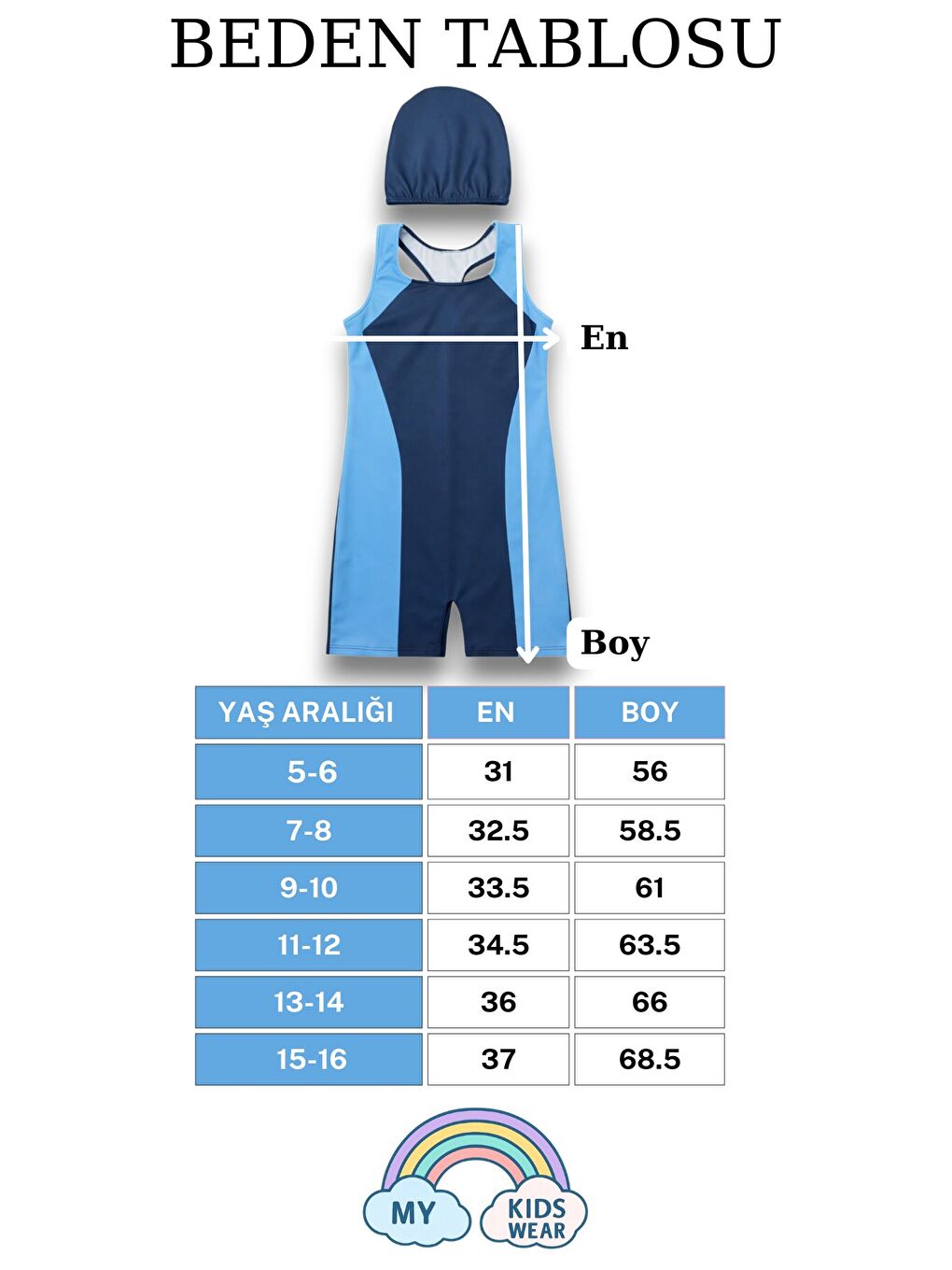 Mavi Kız Çocuk Deniz Yüzücü Mayoları 5-16 Yaş 12601-1