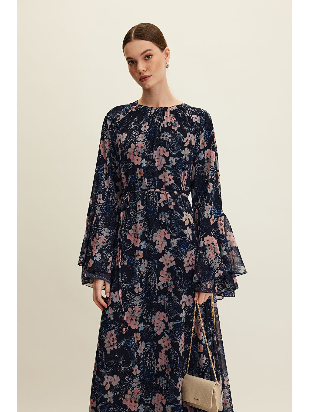 Karışık Şifon Volanlı Elbise Floral-5