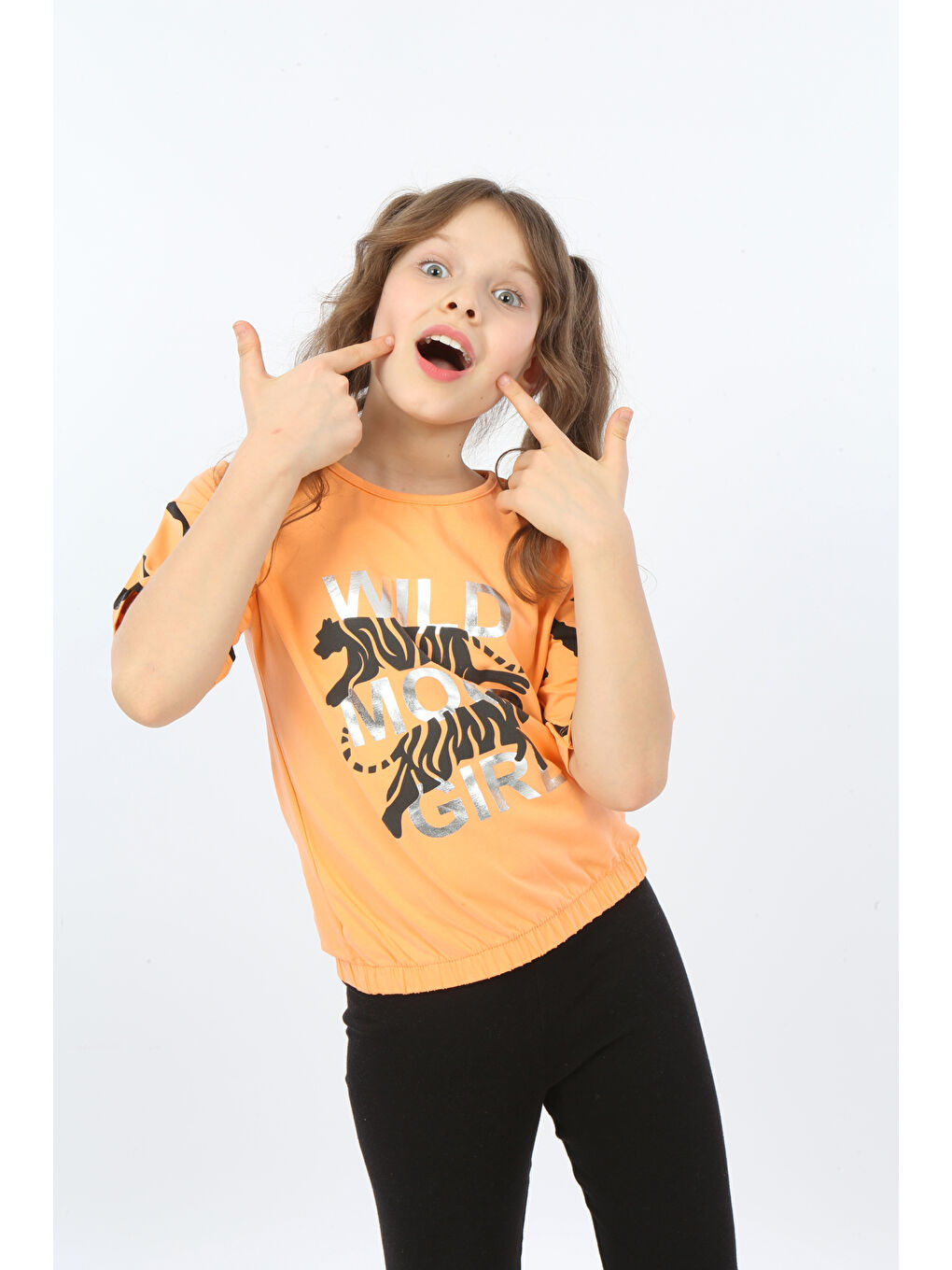 Turuncu Kız Çocuk Wild Wood Girl Baskılı Tişört-2