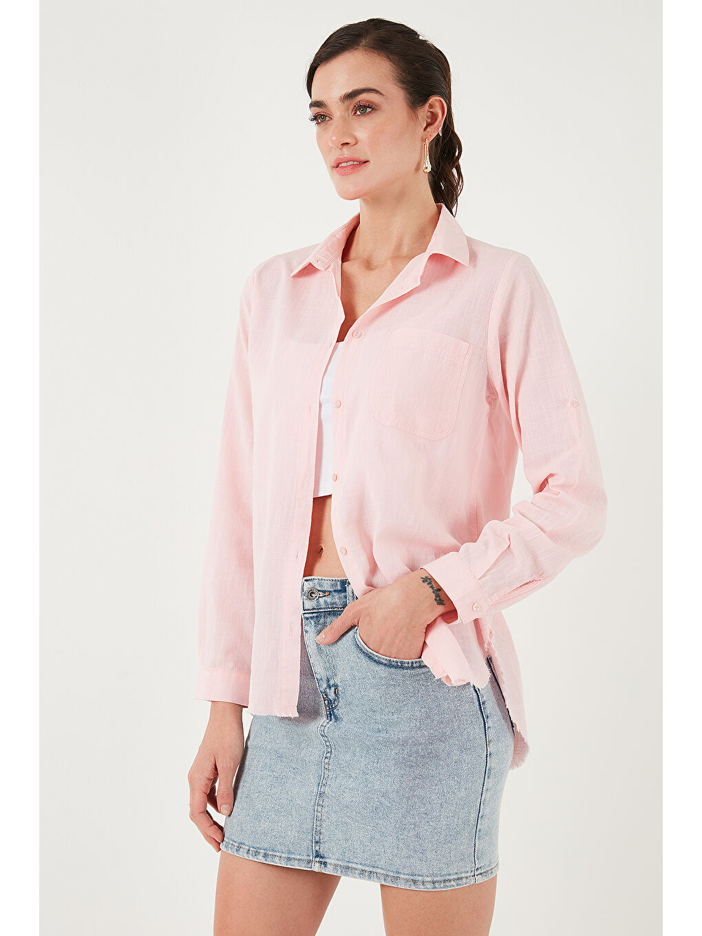 Pembe Pamuklu Regular Fit Cepli Gömlek Cf25S16992-2