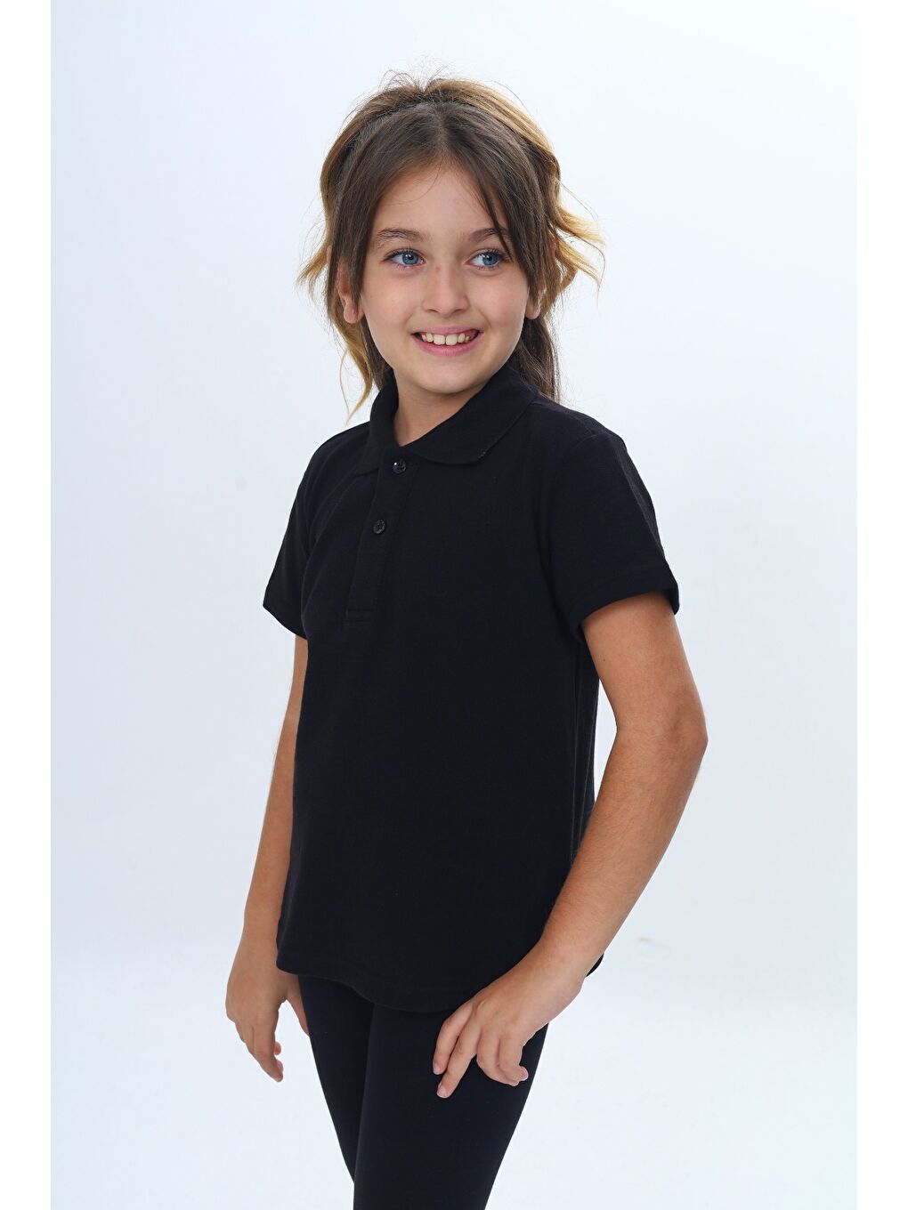 Siyah Unisex Çocuk Polo Yaka Tişört-1