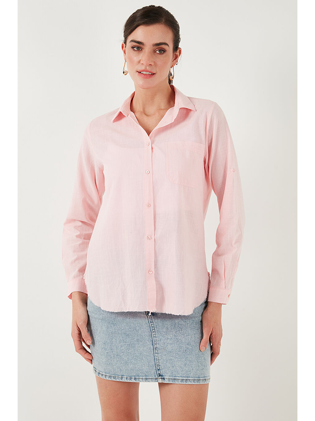Pembe Pamuklu Regular Fit Cepli Gömlek Cf25S16992-4