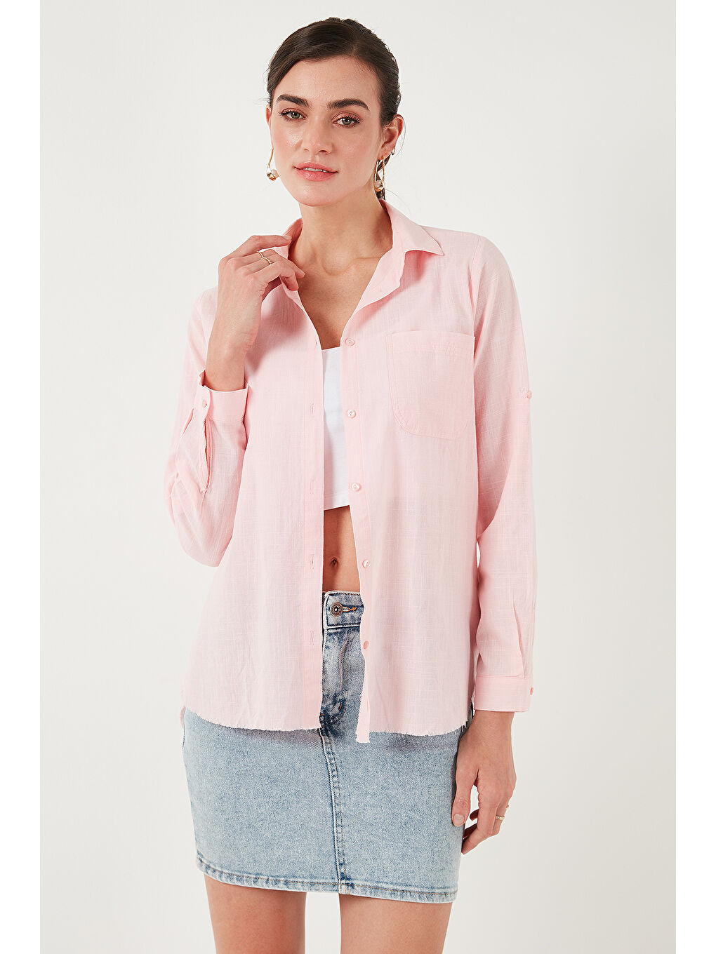 Pembe Pamuklu Regular Fit Cepli Gömlek Cf25S16992-5