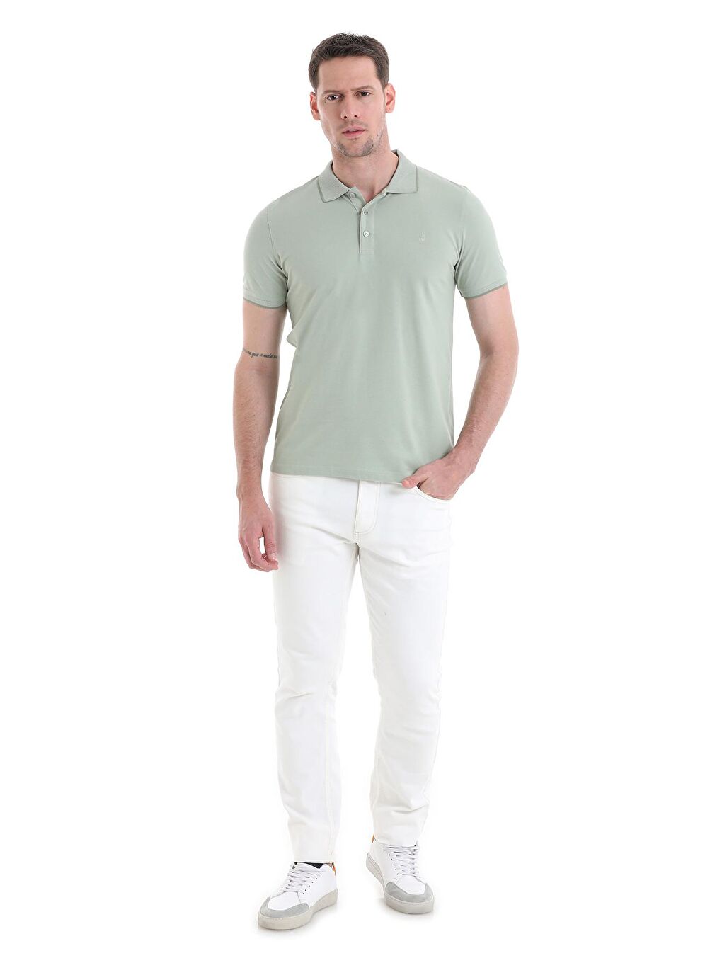 Yeşil Regular Fit Düz 100% Pamuklu Polo Yaka Tişört-1