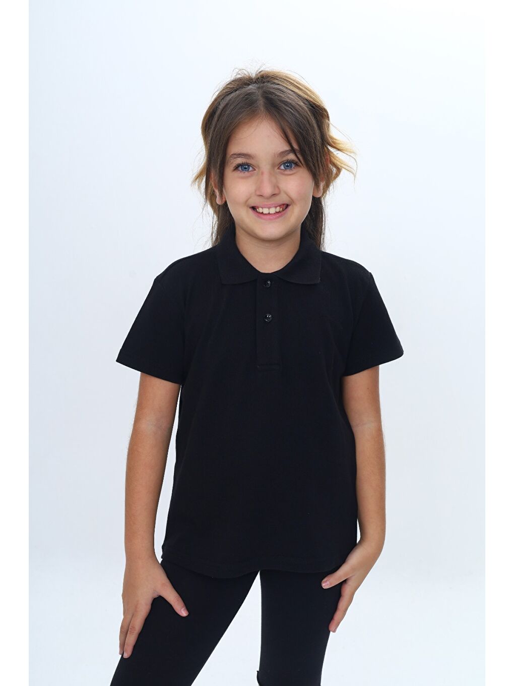 Siyah Unisex Çocuk Polo Yaka Tişört-2
