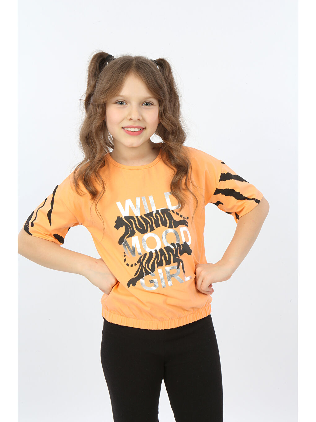 Turuncu Kız Çocuk Wild Wood Girl Baskılı Tişört-3
