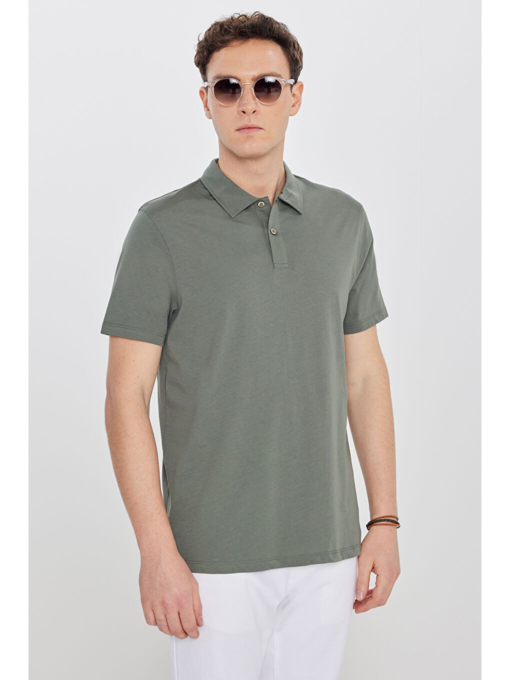 Erkek Haki %100 Pamuk Standart Fit Normal Kesim Polo Yaka Tişört