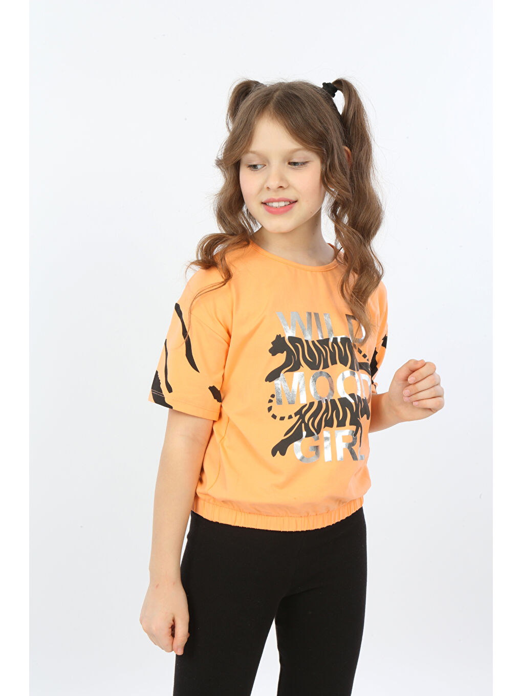 Turuncu Kız Çocuk Wild Wood Girl Baskılı Tişört-4