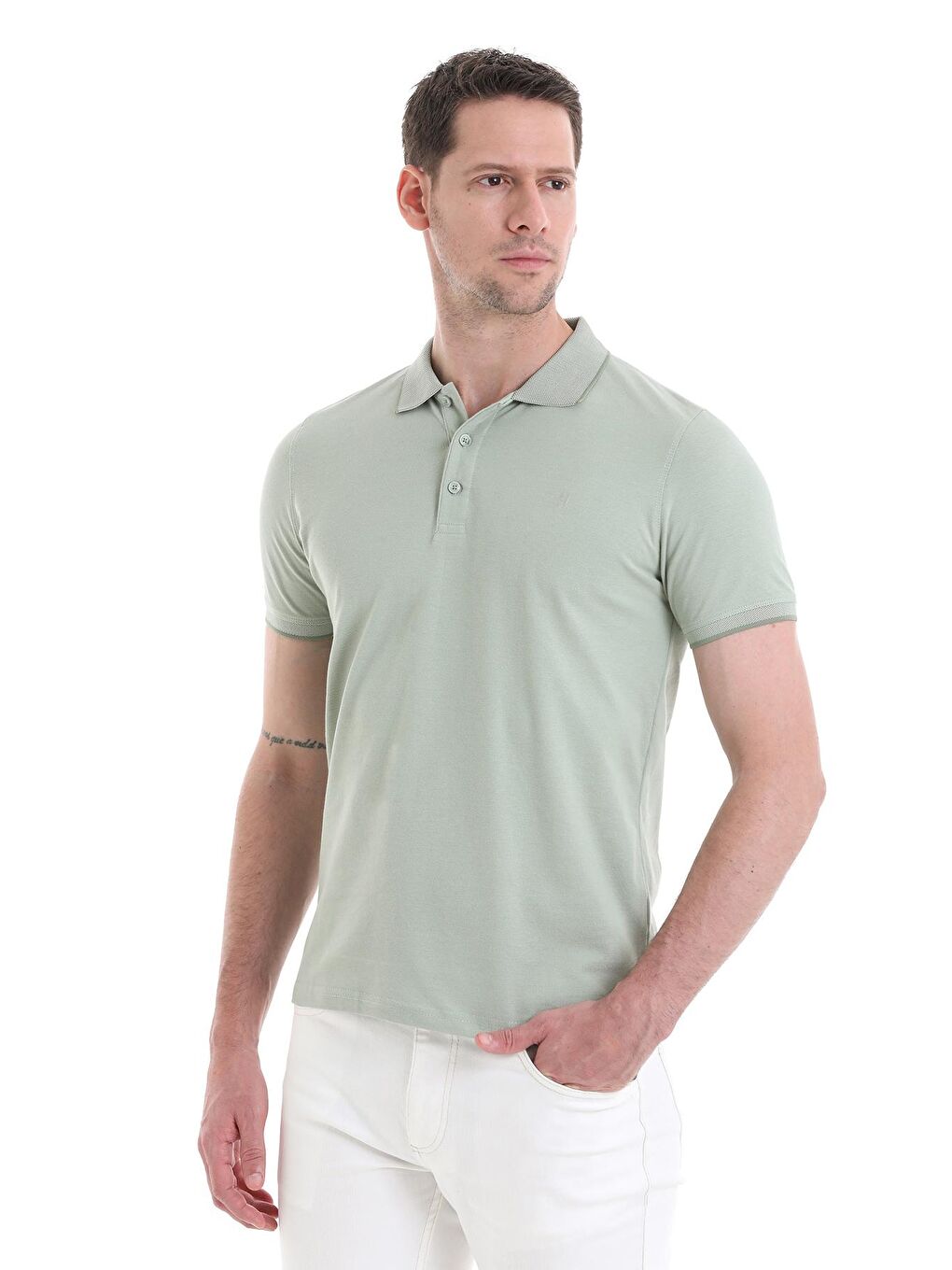 Yeşil Regular Fit Düz 100% Pamuklu Polo Yaka Tişört-2