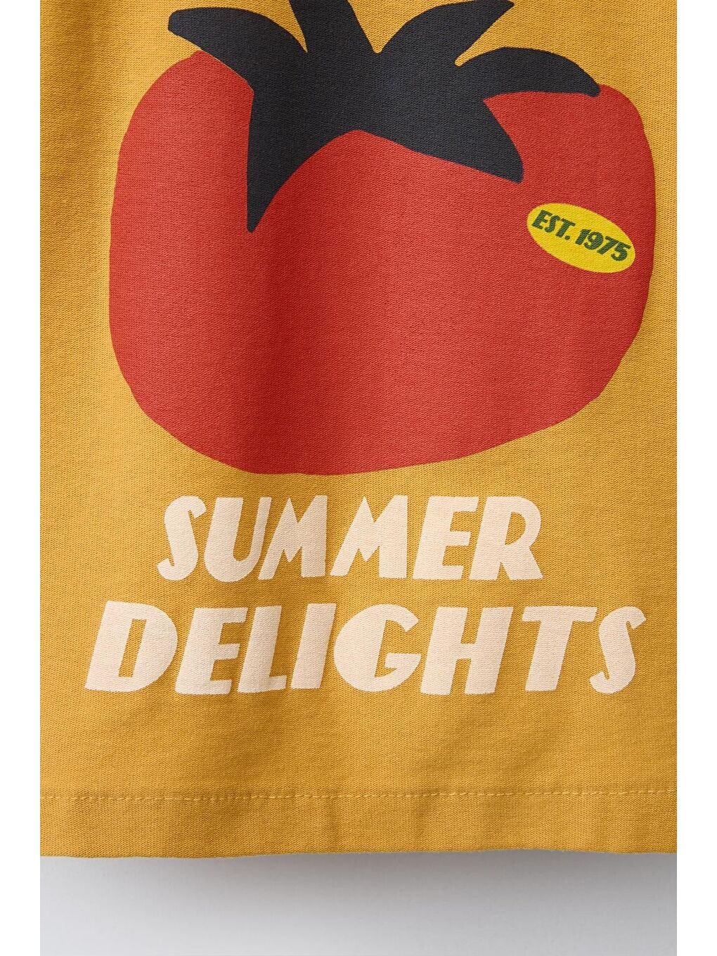 Sarı Unisex Çocuk Pamuklu Hardal Domates Baskılı T-Shirt Takım-2