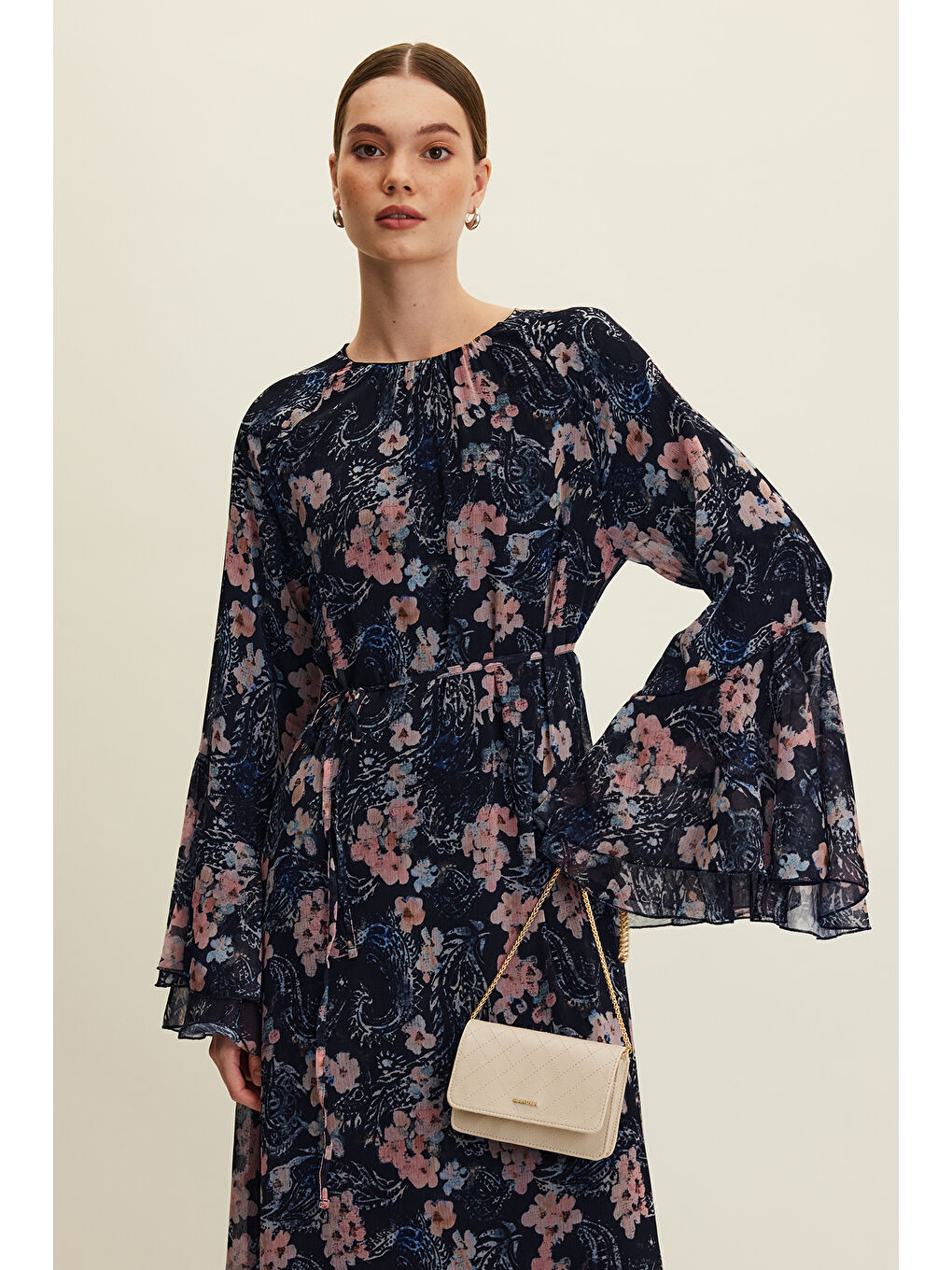 Karışık Şifon Volanlı Elbise Floral-6