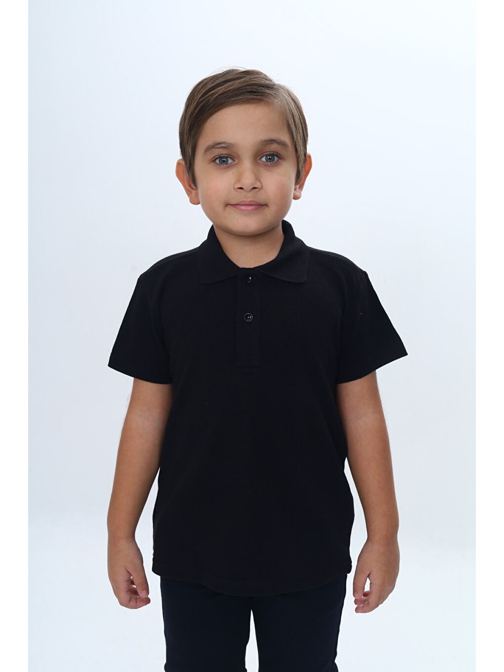 Siyah Unisex Çocuk Polo Yaka Tişört-5