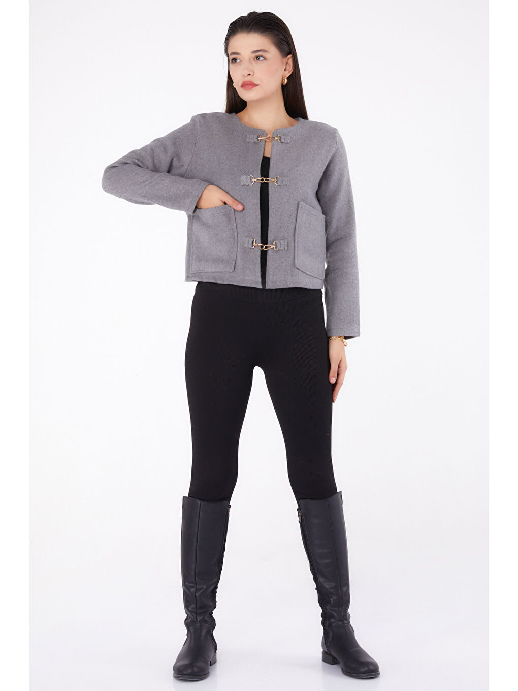 Kaşe Ceket Gri - 13291-1