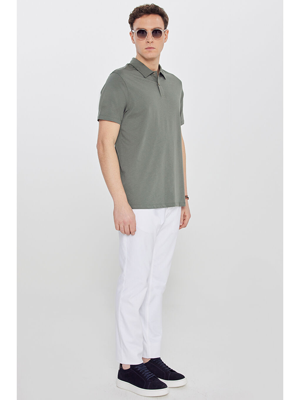 Erkek Haki %100 Pamuk Standart Fit Normal Kesim Polo Yaka Tişört-1