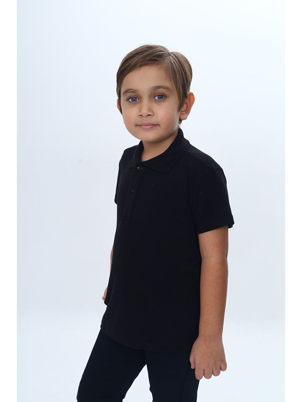 Siyah Unisex Çocuk Polo Yaka Tişört-6