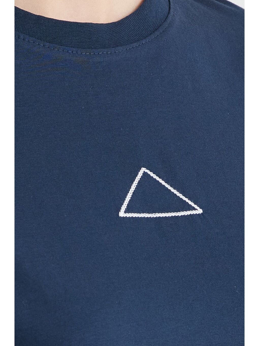 Lacivert Üçgen Nakışlı Bisiklet Yaka Oversize Tişört-4