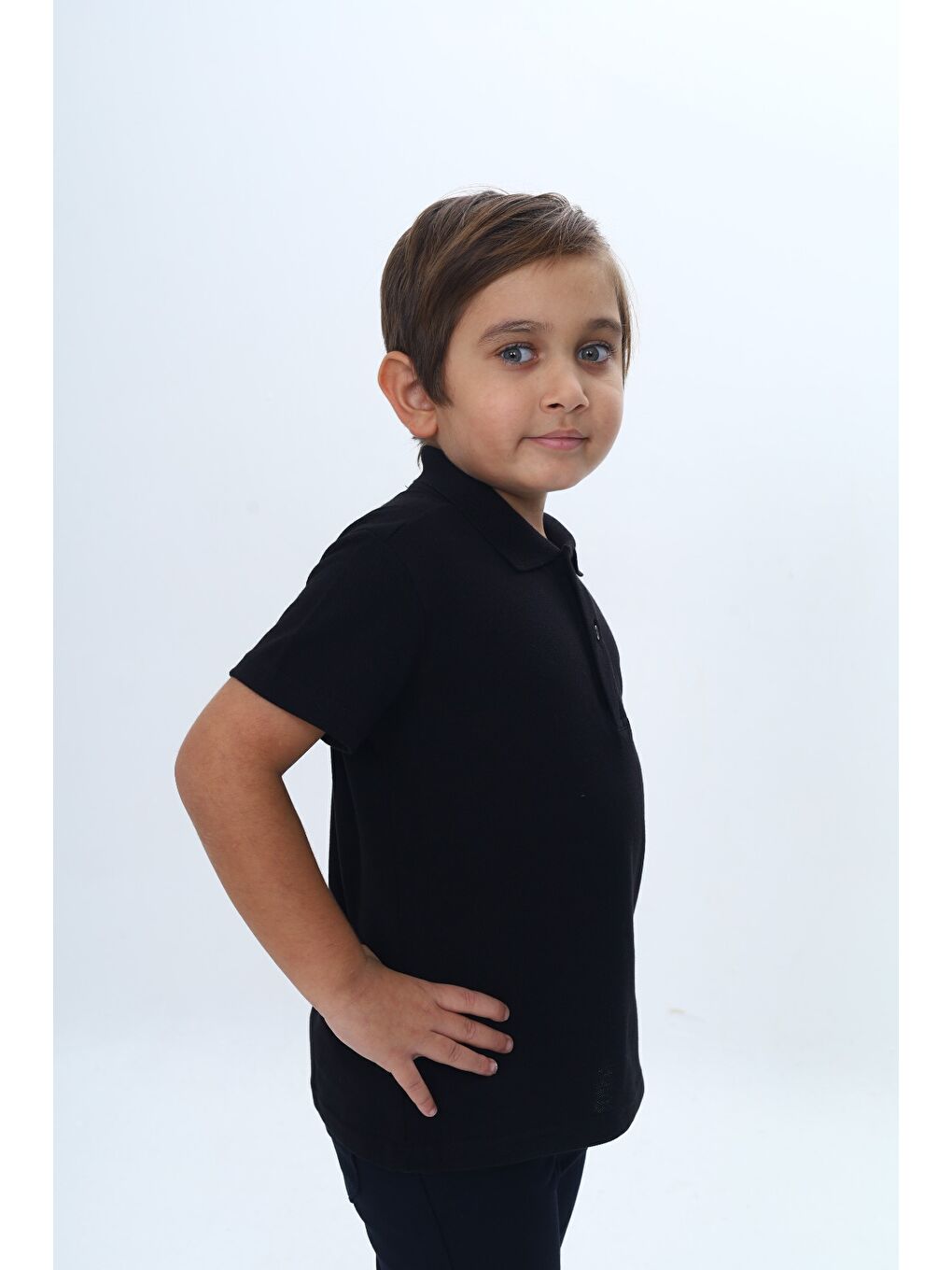 Siyah Unisex Çocuk Polo Yaka Tişört-7