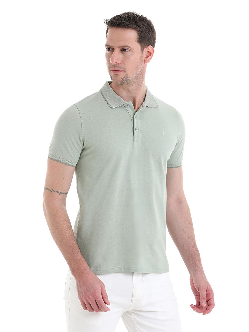 Yeşil Regular Fit Düz 100% Pamuklu Polo Yaka Tişört-3