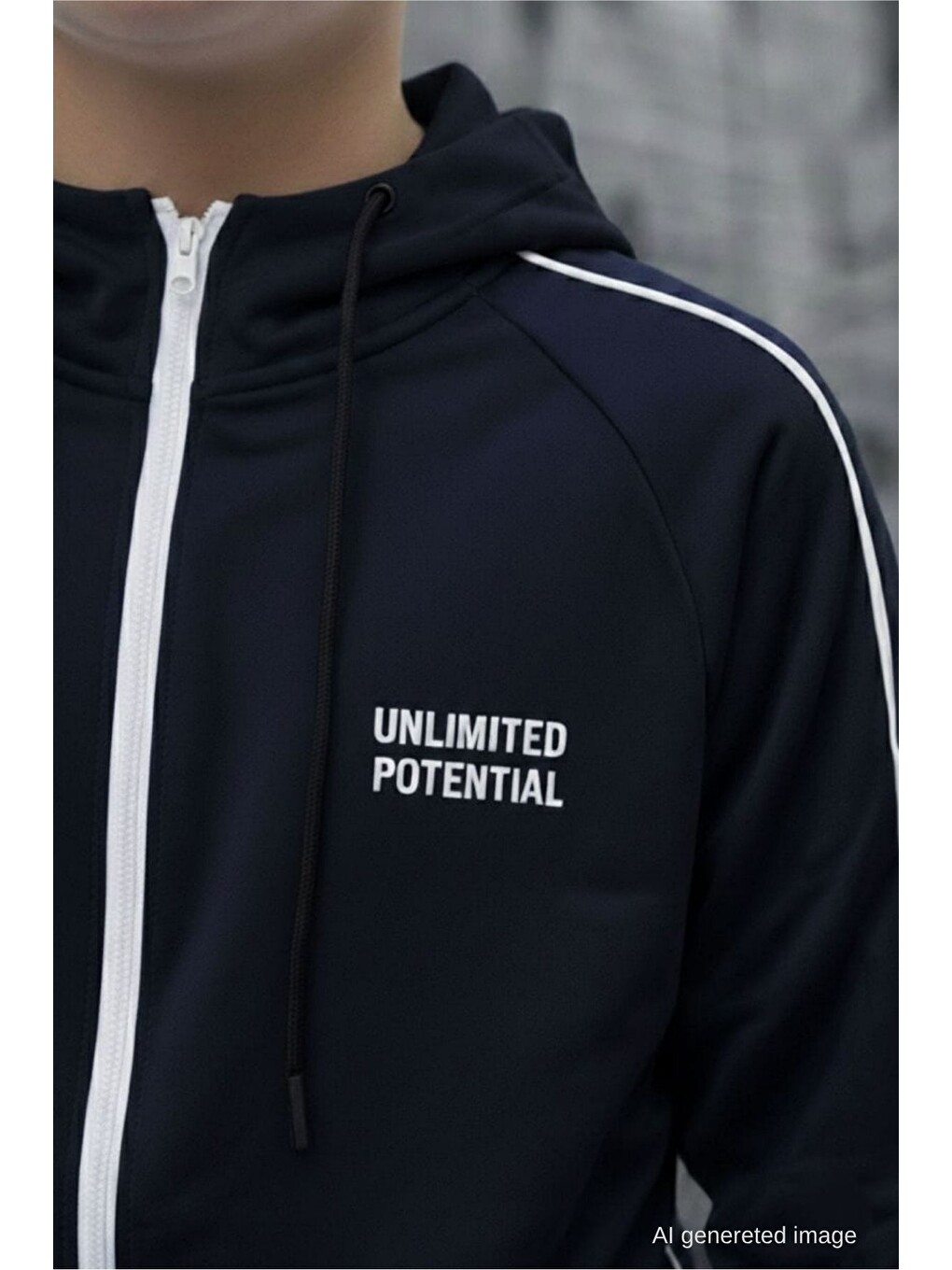 Lacivert Erkek Çocuk Scuba Unlimited Çift Şeritli Kapüşonlu Reglan Kol Dalgıç Kumaş Eşofman Takımı Esf7024-3
