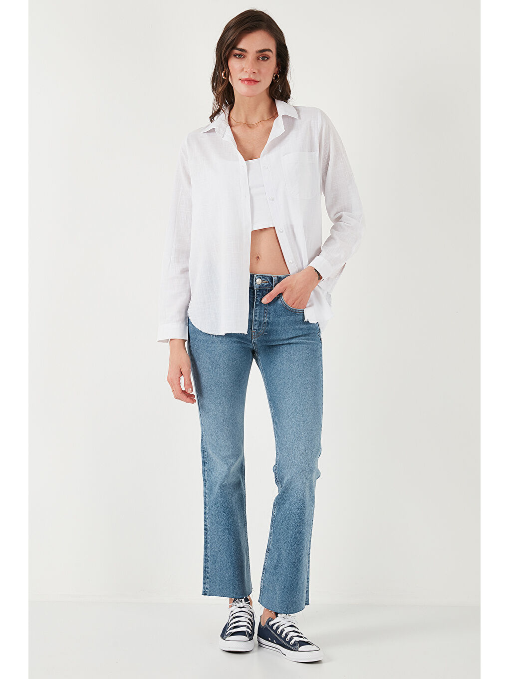 Beyaz Pamuklu Regular Fit Cepli Gömlek Cf25S16992-1