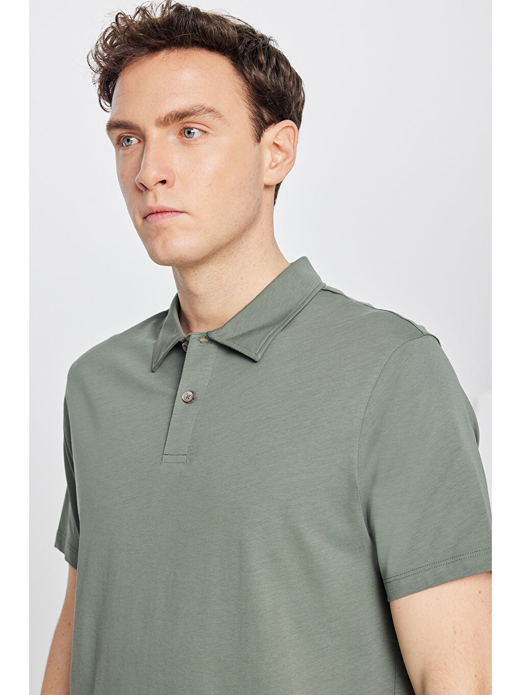 Erkek Haki %100 Pamuk Standart Fit Normal Kesim Polo Yaka Tişört-3