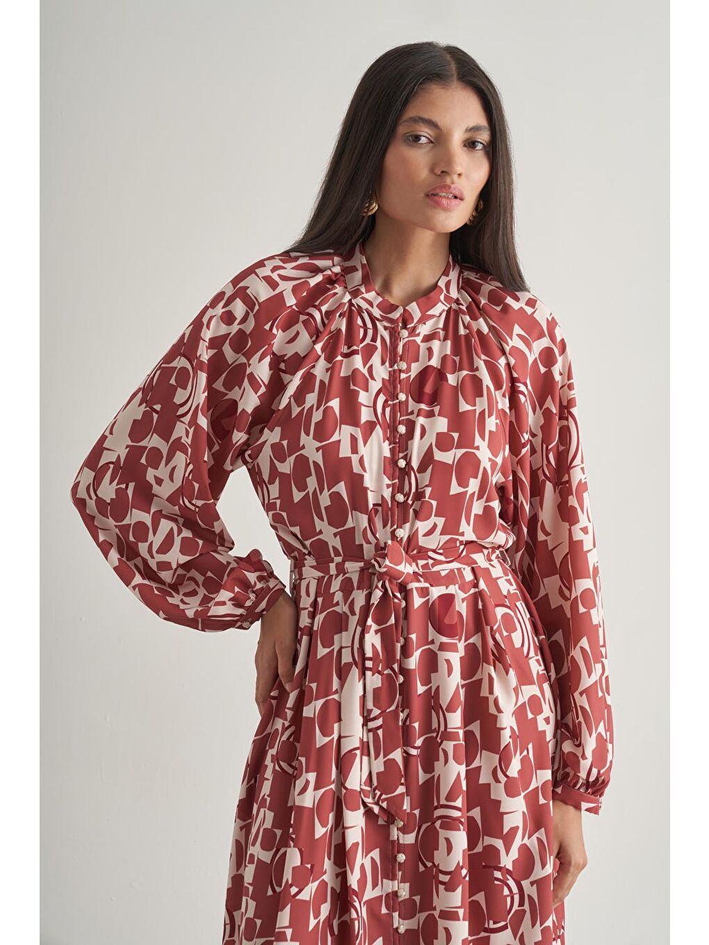 Siyah Keten Dokulu Naturel Desenli Uzun Yazlık Elbise-1