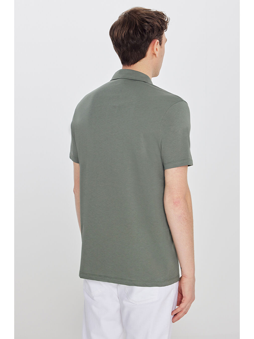 Erkek Haki %100 Pamuk Standart Fit Normal Kesim Polo Yaka Tişört-4