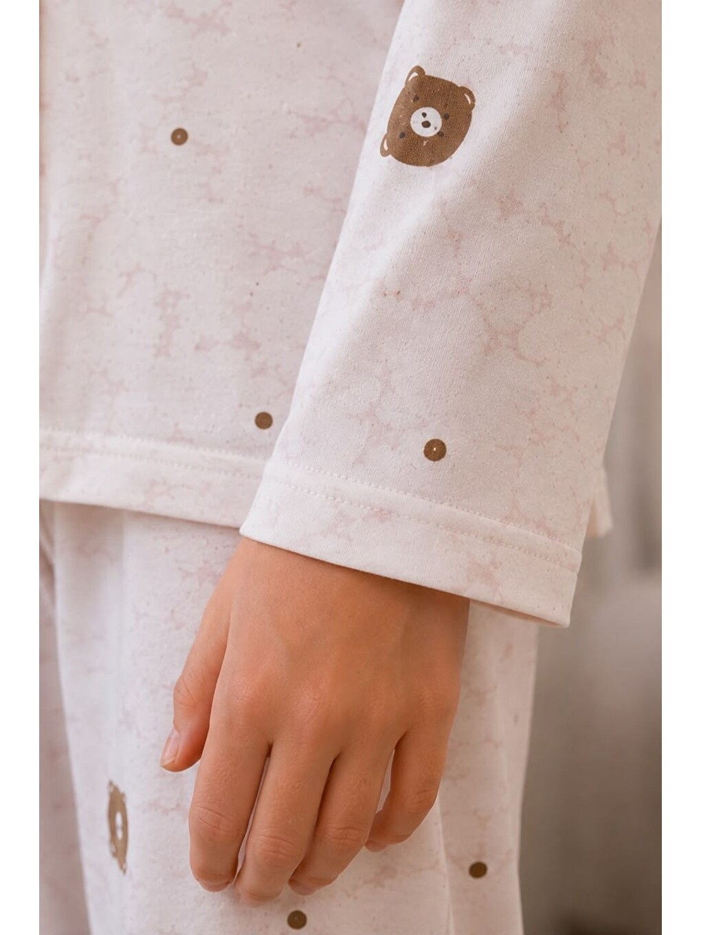 Pembe Kız Çocuk Aile Boyu Pamuklu Desenli Pijama Takım Tkm1023-5