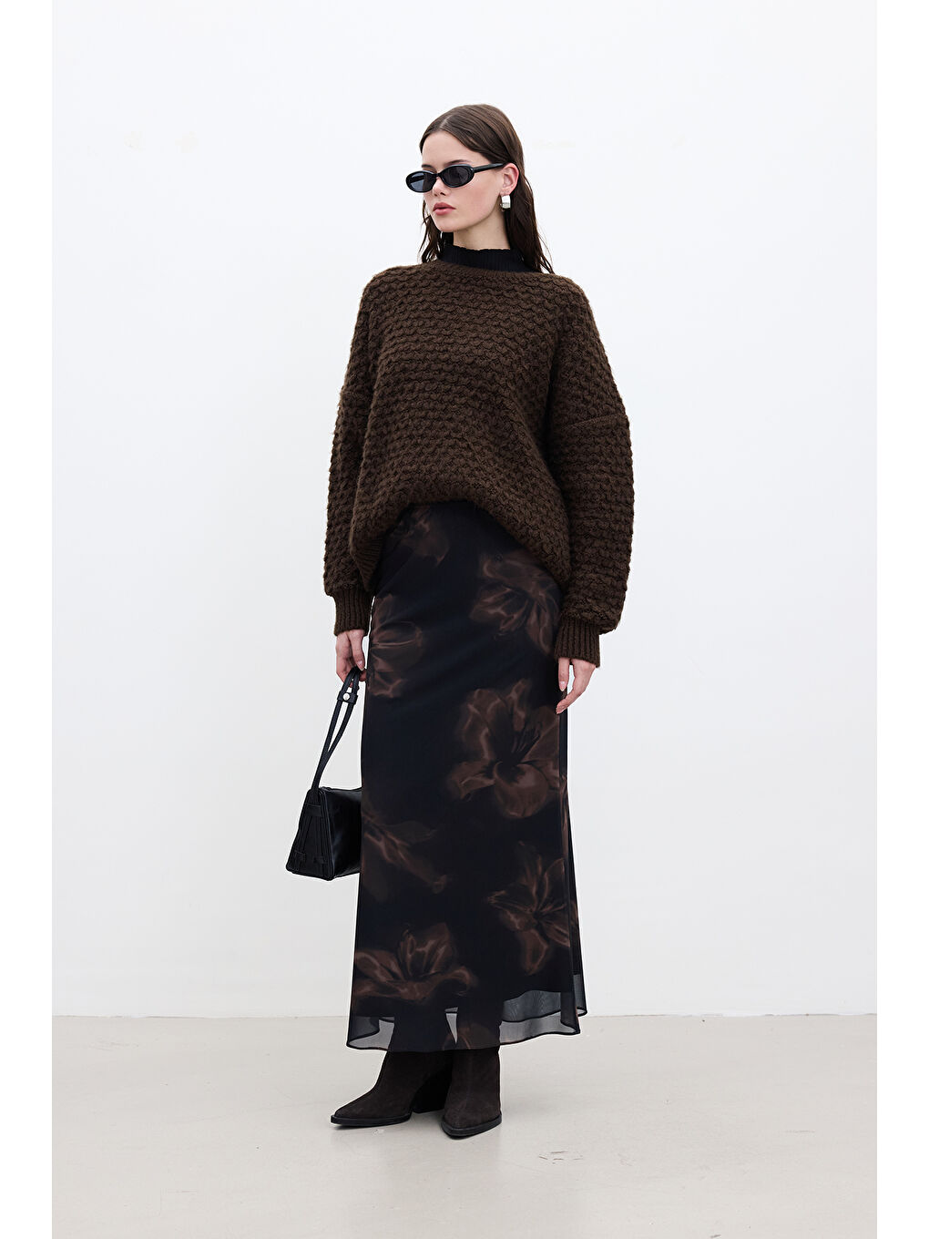 Siyah Desenli Tül Midi Boy Etek Lotus-2