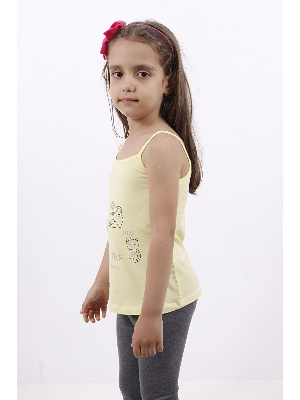 Sarı Kız Çocuk Kedi Baskılı Atlet-1