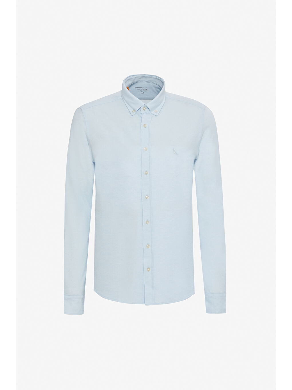 Erkek Mavi 360 Her Yöne Esneyen Pamuklu Slim Fit Dar Kesim Düğmeli Yaka Örme Gömlek-5