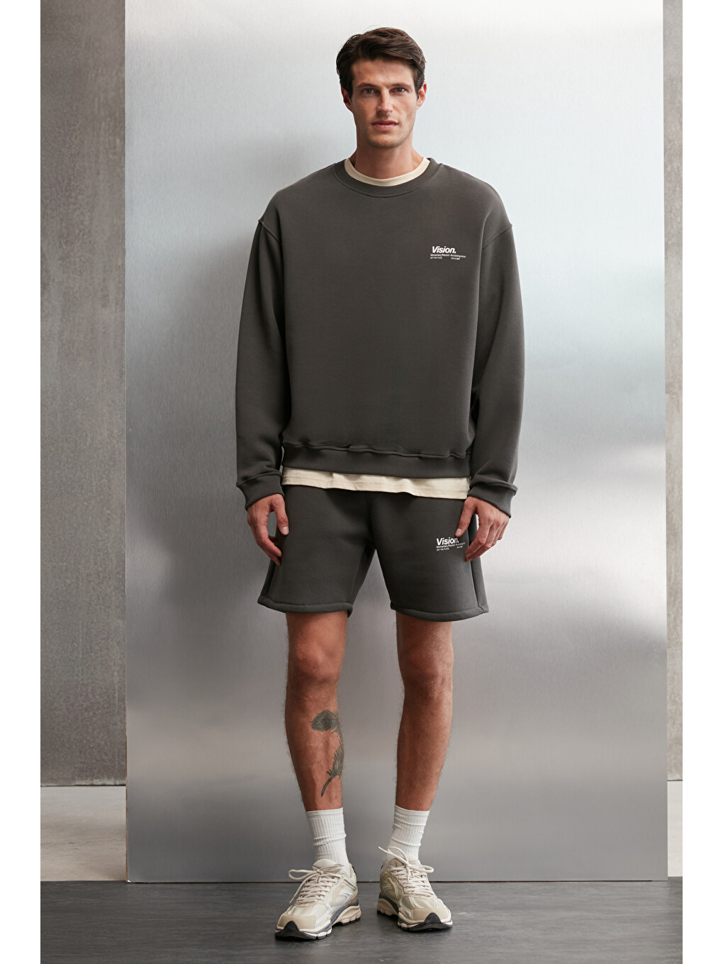 Gri Ernest Erkek Organik Pamuklu Yumuşacık Baskı Detaylı Bisiklet Yaka İçi Polarlı GRİ Sweatshirt-3