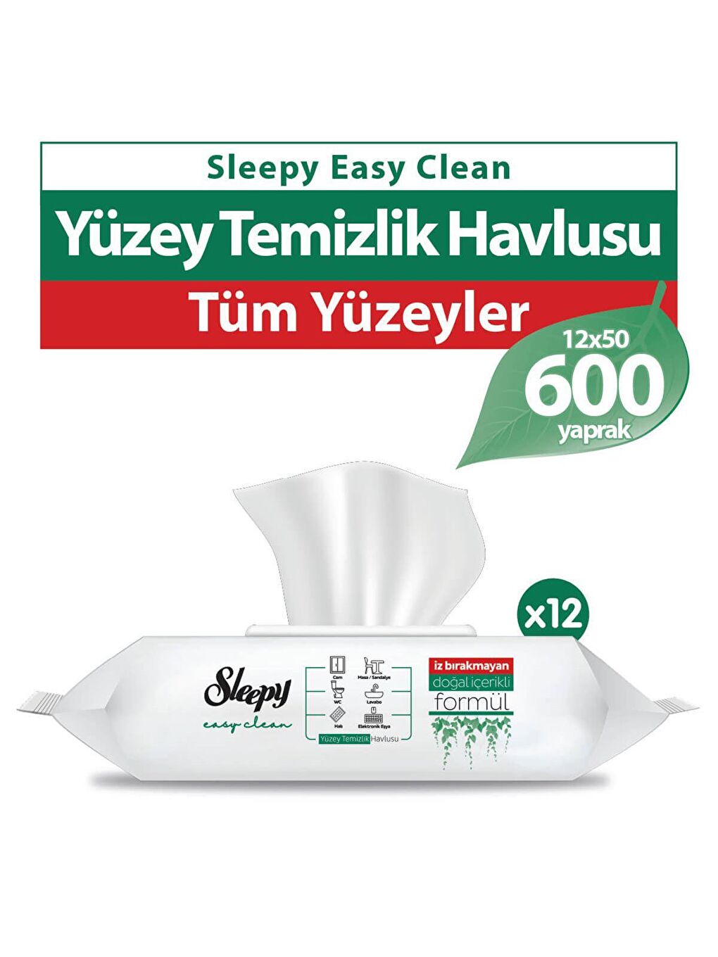 Sleepy Beyaz 12'li Paket Easy Clean Yüzey Temizlik Havlusu 12x50 (600 Yaprak)