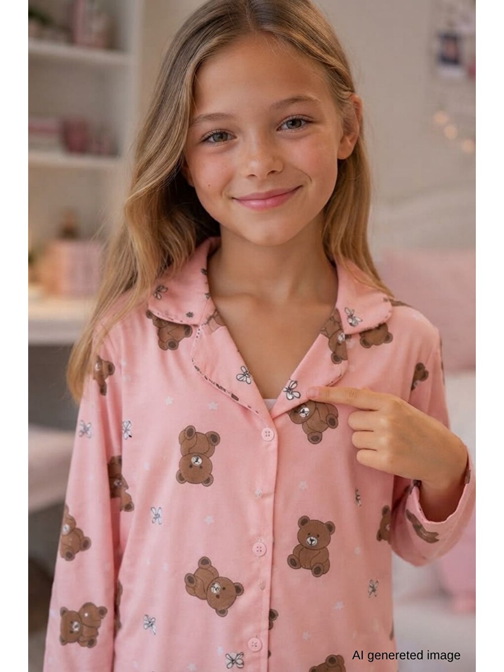 Turuncu Kız Çocuk Aile Boyu Pamuklu Desenli Pijama Takım Tkm1023-2