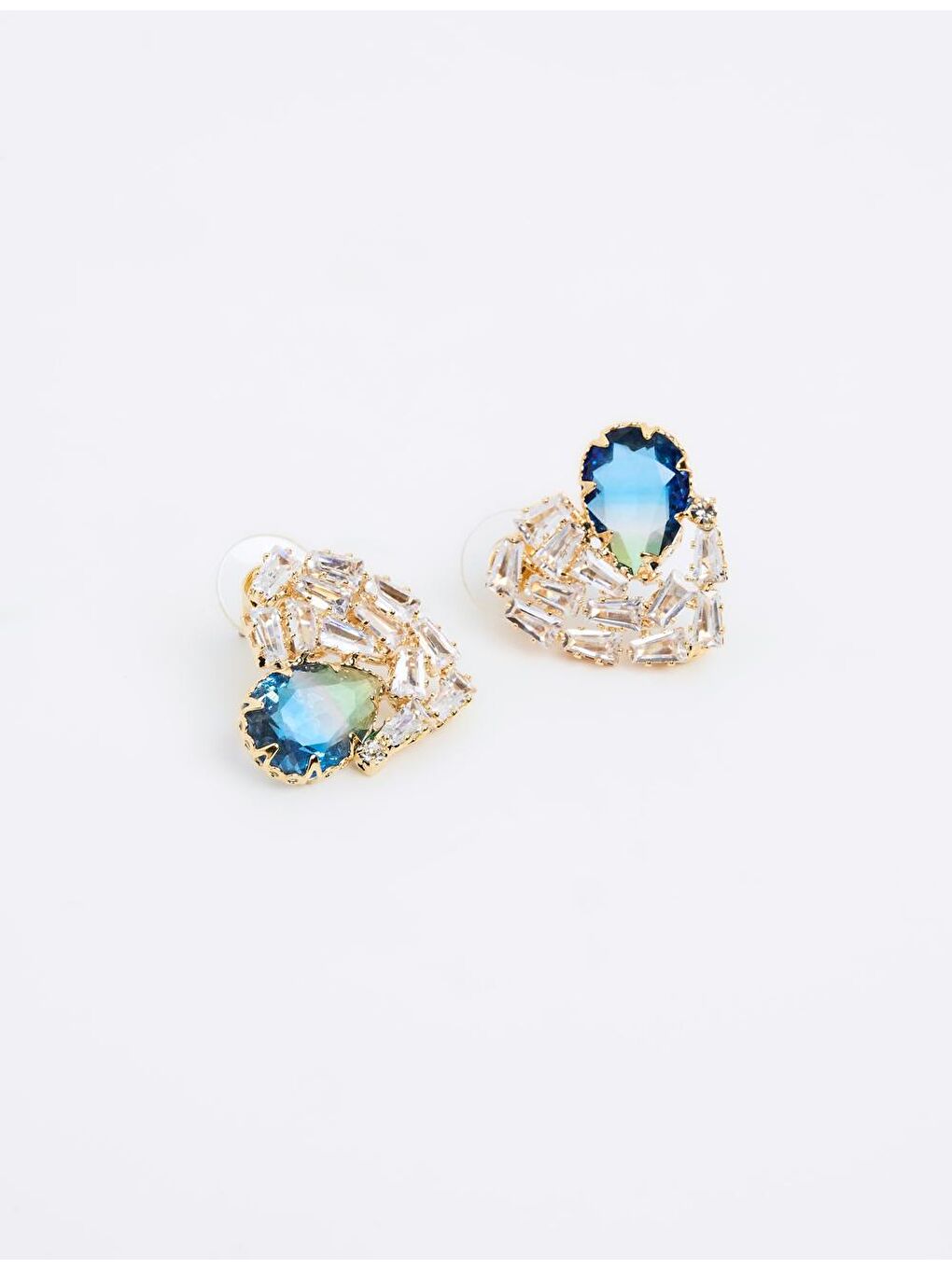 Mavi Yeşil Taşlı Kalp Figür Küpe-1