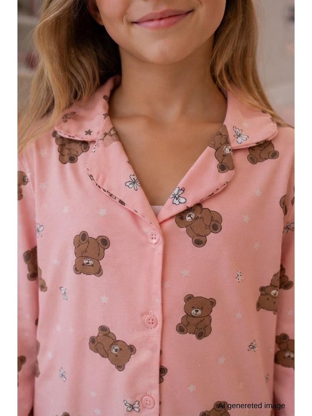 Turuncu Kız Çocuk Aile Boyu Pamuklu Desenli Pijama Takım Tkm1023-3